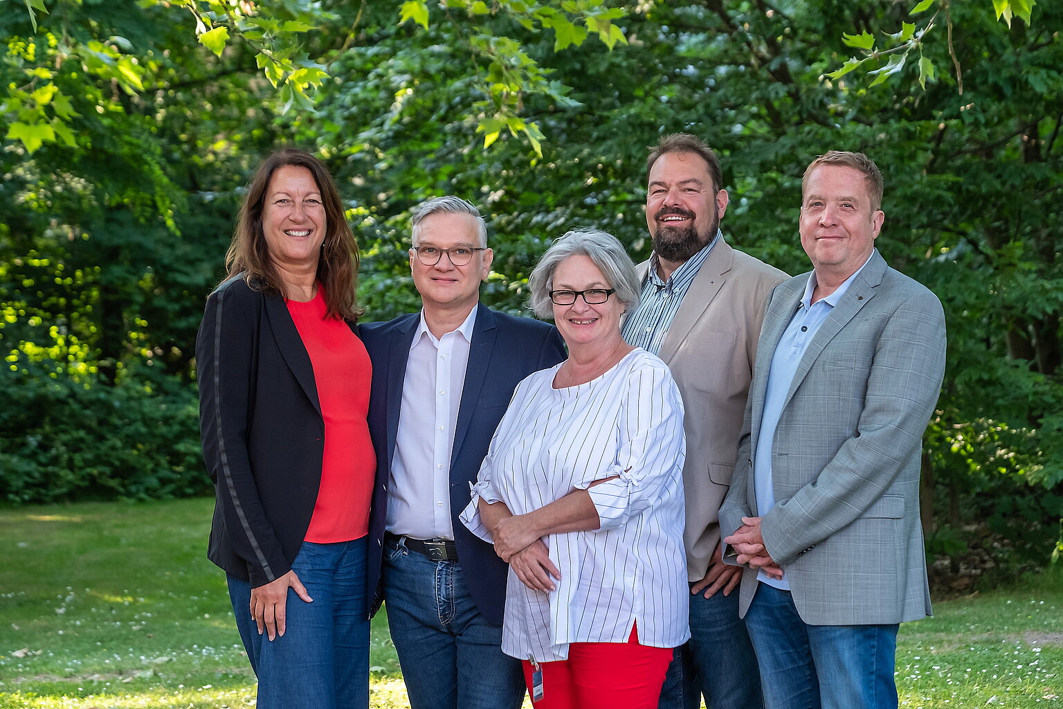  – Der neue geschäftsführende Vorstand des BJV. Vlnr: Andrea Roth (stellvertretende Vorsitzende), Harald Stocker (1. Vorsitzender), Anne Webert (Schriftführerin), Wolfgang Grebenhof (stellvertretender Vorsitzender), Jürgen Schleifer (Schatzmeister).