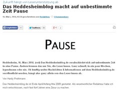 Screenshot der Startseite des Heddesheimblogs, auf dem die Pause des Blogs angekündigt wird.
